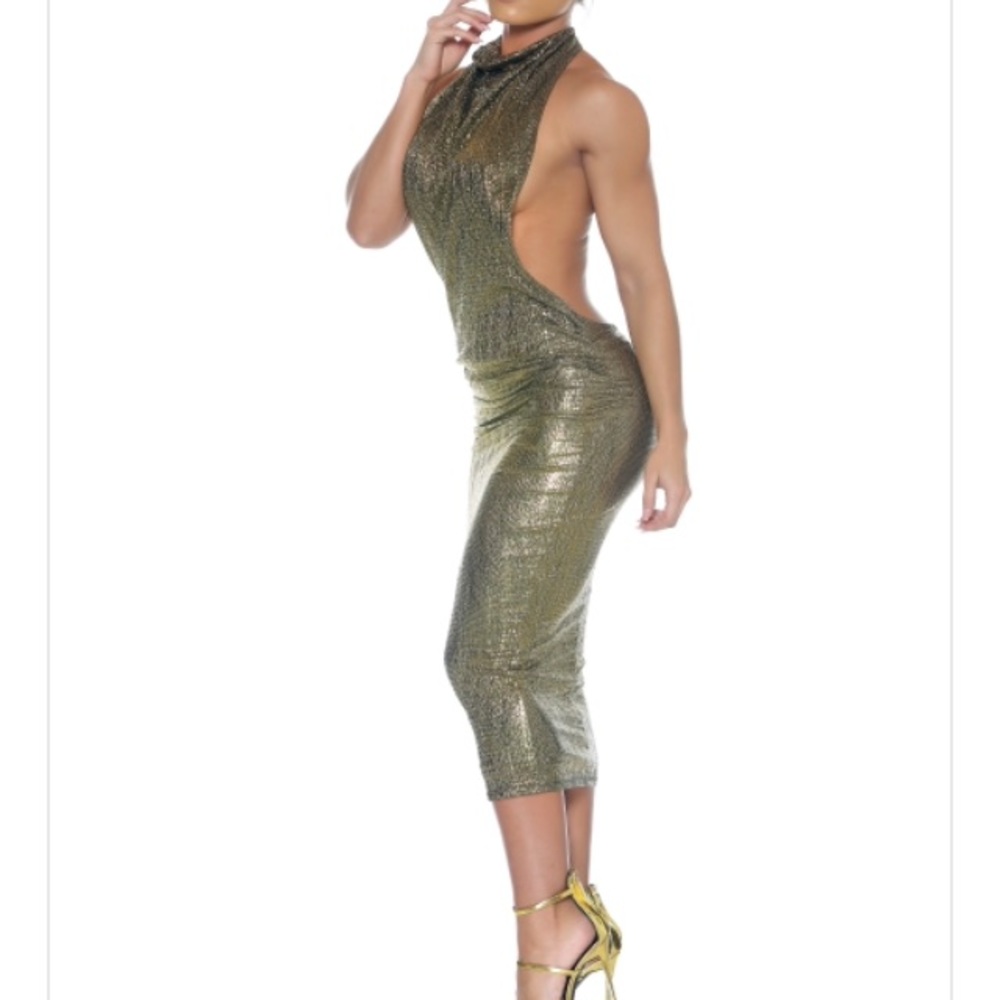 Ellaè Lisqué Sofia Gold Metallic Dress Size Medium